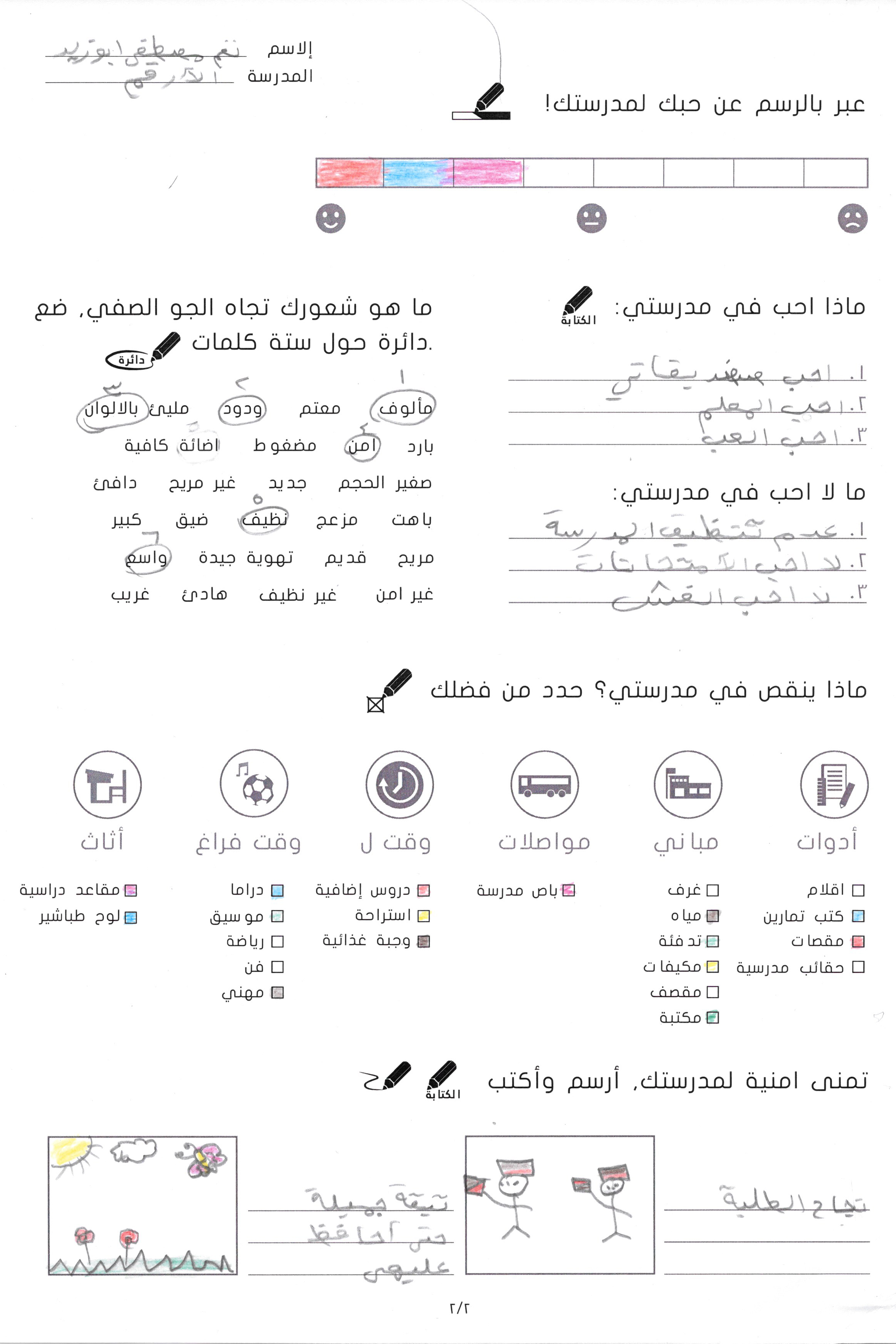 What 10-year old student Nagham likes about her school are her friends, playing, and her teachers. What she doesn’t like is dirt, cheating, and tests. Her wish is that all students pass the exams.